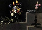 Still Life with Flowers, Artichokes, Cherries and Glassware HAMEN, Juan van der